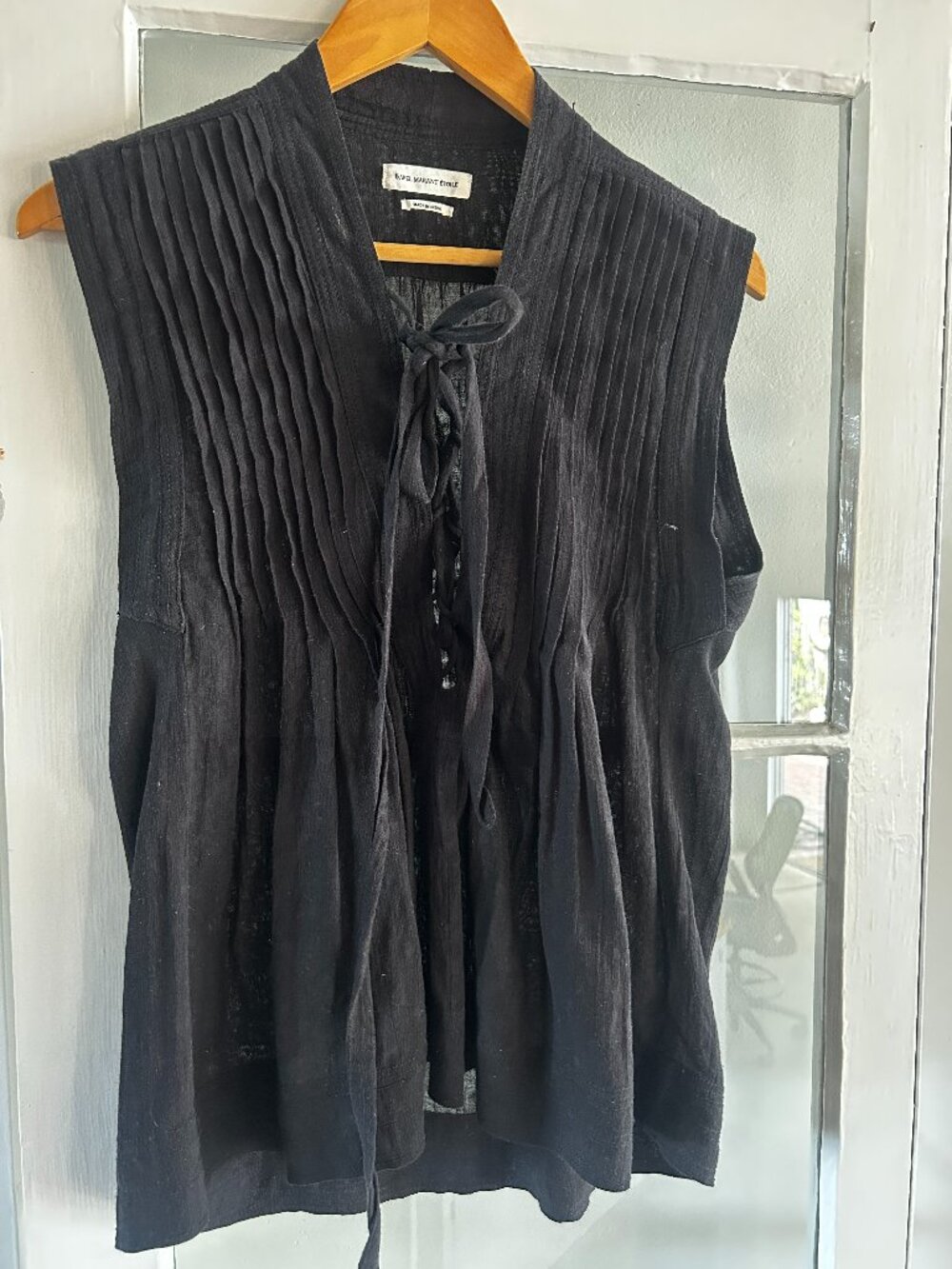 Isabel Marant Etoile Black Sleeveless Tie Neck Cotton Blouse